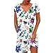 Sommerkleid Damen Große Größen Mit V Ausschnitt Damen Kleid Casual Wellenförmiger V-Ausschnitt Blumen Print Swing Kleid Lose Kurzarm A-Linie Kleid Loses Strand Sommerkleid Kleid Elegant Damen Kurz