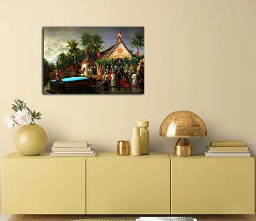 Image of Sikhash Raja Ravi Varma Canvas Paintings Classic Art, Indian Art, Famous Artist, Wall Painting for Living Room, Bedroom, Office, Unframed, Multicolor Fabric Size - 12x8 inches (30x20 cms, The Maharaja of Travancore welcoming Richard)