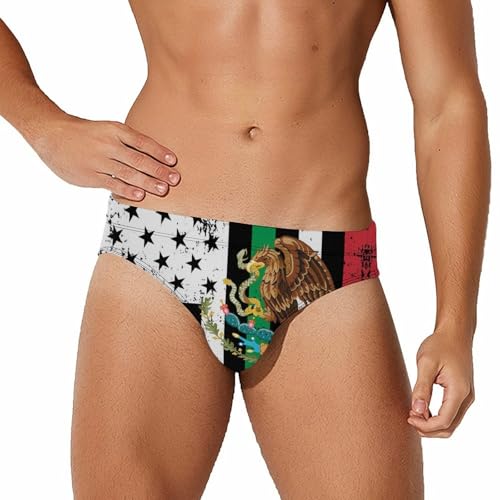 Black U.S. Mexico Flag Mens Swim Briefs Sexy Bikini Swimwear Bathing Suits Trunks