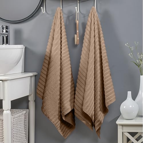 Image of Elegant Comfort 100% Turkish Cotton Corduroy Ribbed Luxury Soft 2 Pack Bath Towels 27 x 54 Inch - Ultra Plush, Absorbent, Quick Dry, Hotel Spa Quality Towels for Bathroom Essentials, Taupe