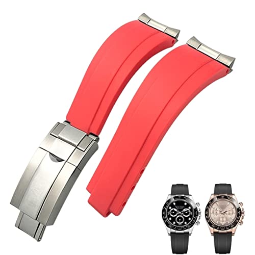 Bracelet de montre 21mm en silicone premium pour Rolex Daytona avec boucle rouge