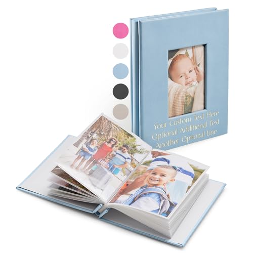 Promot Personalized Photo Album with Pockets- Custom Photo Book, 4x6 Wedding Album, Vintage Hardcover Holds 40 Photos - Small Keepsake Picture Book for Photos with Easy Slip-In Pockets (Sky Blue)