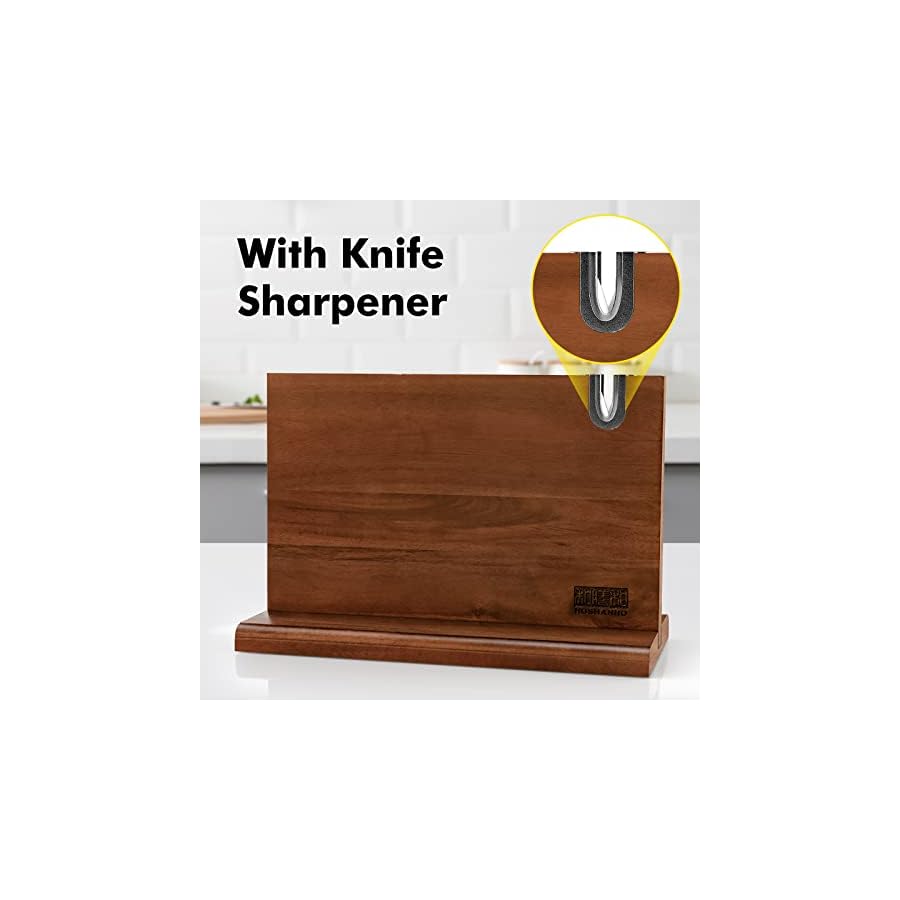 Magnetic-Knife-Block-14-x-10-Inches-Double-Sided-Magnetic-Knife-Holder-Rack-for-Kitchen-Counter-Acacia-Wood-Magnetic-Knife-Storage-Stand-with-Knife-Sharpener HOSHANHO Magnetic Knife Block 14 x 10 Inches, Double Sided Magnetic Knife Holder Rack for Kitchen Counter, Acacia Wood Magnetic Knife Storage Stand with Knife Sharpener