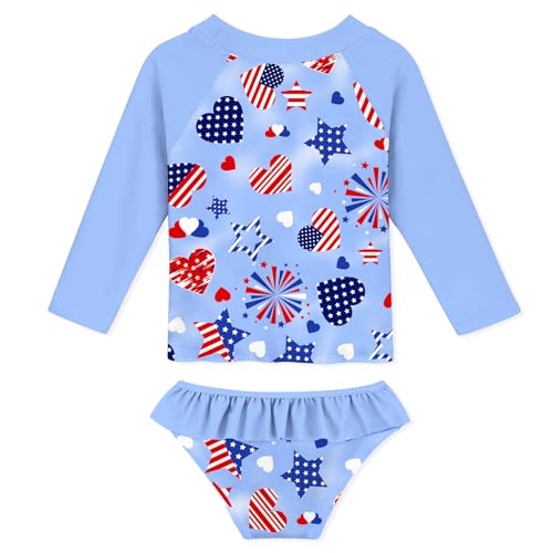 Image of Funnycokid Girls Swimsuit Toddler Bathing Suit Long Sleeve 2 Piece Rash Guard Set for Kids 2-10 Years
