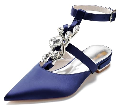 Hanfike Bridal Wedding Flat Shoes Ankle Strap Evening Pumps Slingback Formal Party Shoes with Rhinestones JY230