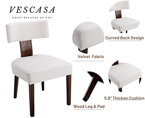 Vescasa Upholstered Farmhouse Dining Chairs With Wood Legs, Mid-Century Modern Velvet Padded Dining Chairs With Curved Open Back For Dining Room, Kitchen, Set Of 2, Cream #TOP3