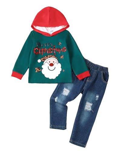 Image of Toddler Boy Clothes Baby Boy Outfit Letter Prints Hoodies Top Ripped Jeans Cute Boys Clothing Set Fall Winter