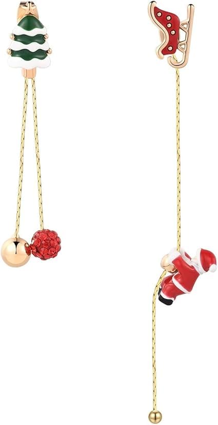 2 Pcs Christmas Earrings for Women, Mismatched Earrings with Tassel Pendant, Festive Holiday Jewelry for Christmas Parties and Gifts, Santa Claus Themed Asymmetrical Earrings