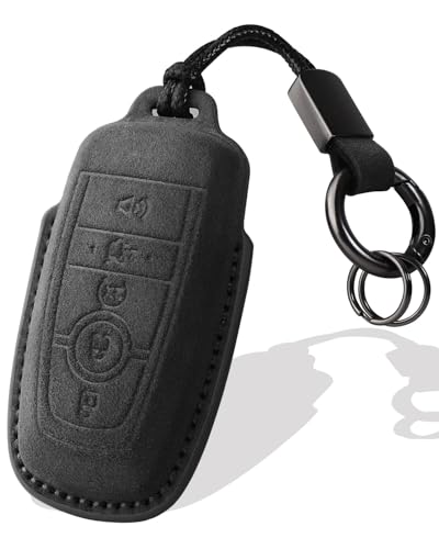 XMZAIMY For Ford Key Case Cover With Keychain Fit For Ford 2017-2025 Lincoln Explorer Escape Edge Expedition Mustang F150 F250 F350 F450 F550 Bronco Smart Keys Case Protector Suede (Black Style A)