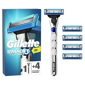 Gillette Mach3 Turbo Nassrasierer Herren, Rasierer + 5 Rasierklingen mit 3-fach Klinge, Geschenk Männer