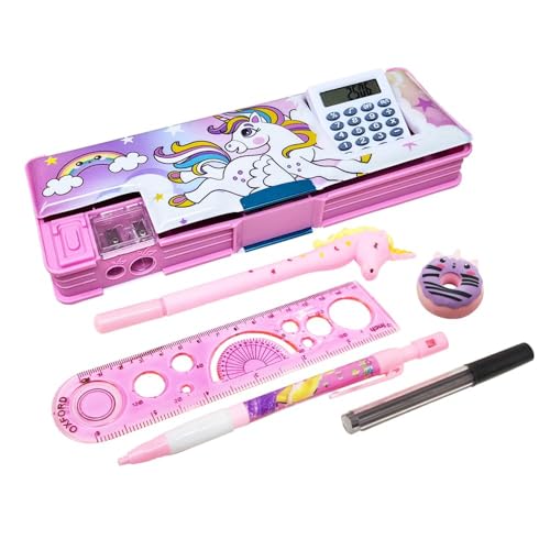 Image of Stylbase Pencil Box Suitcase for Boys & Girls | Hard School Pencil Case Geometry Box with Password Lock & Handle | Pencil Pouch for School Supplies Kids (Pink Lace)