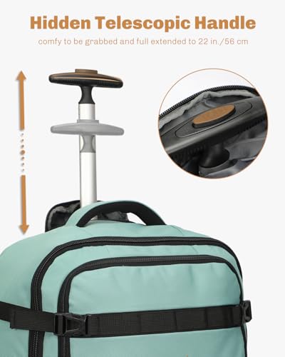 Hynes Eagle Rolling Backpack 42L Backpack with Wheels Airline Approved Carry on Luggage Laptop Travel Suitcase Bag for Women Men Mint Green - Image 3