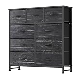 DUMOS 9 Drawer Dresser for Bedroom, Fabric Storage Organizer with Sturdy Metal Frame, Wooden Top Chest of Drawers for Closet Entryway Guest Room,Black Wood