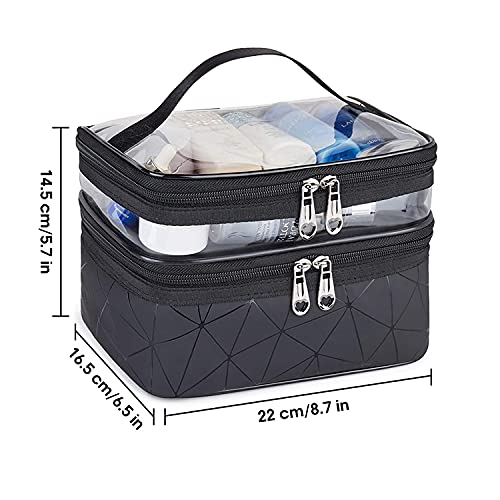Image of Travel Cosmetic Makeup Case Wash Organizer Storage & Toiletry Bag Pouch for Women Inner Ware Organizer (2 Layer Heavy Black)