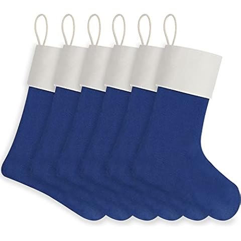 WANZELONYO Weihnachtsstrumpf 45,7 cm strukturierte Dekoration zum Aufhängen von Vinyl-Sublimation, HTV, Bügeln, Basteln, Stickerei, 6 Stück, Blau Cover