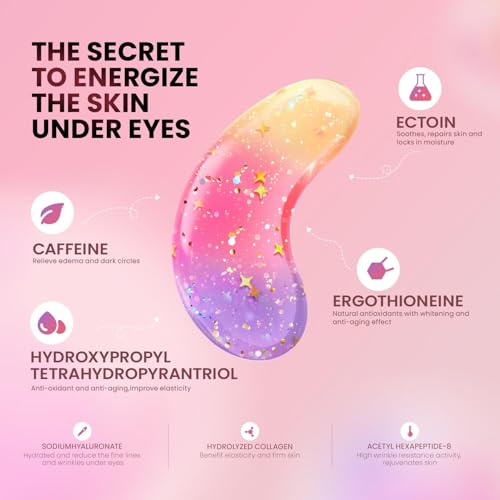 Augenpads Gegen Augenringe (12 Paar), Neue dreifarbige Glitzer-Gelpads gegen Augenringe und geschwollene Augen, Tränensäcke, Faltenentfernung, natürliche Kollagen-Selbstpflegemaske für unter die Augen