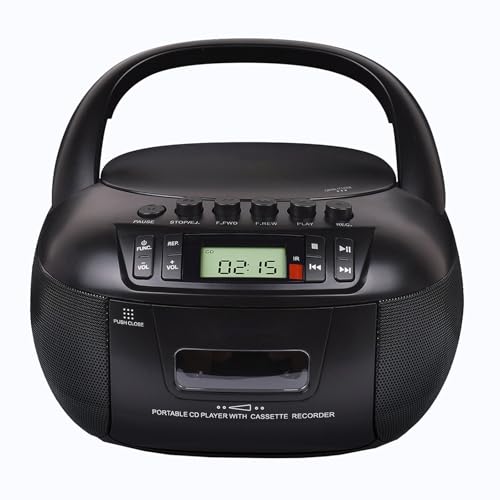 Reproductor Combinado CD Y Casete, Radiocasete PortáTil con BT, Radio Am/FM, Entrada Aux/USB, Grabadora Cintas, Conector para Auriculares, Pantalla LCD, Sonido EstéReo Y Mando Distancia,Black