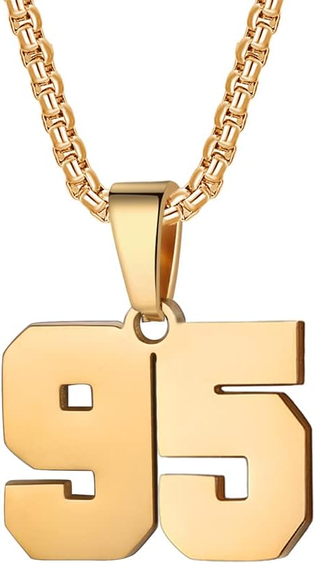 Number Necklace for Boy Black Athletes Number Stainless Steel Chain 00-99 Number Charm Pendant Personalized Sports Jewelry for Men Basketball Baseball Football