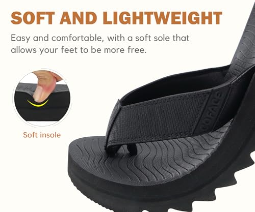 COFACE Men's Flip Flops With Arch Support Comfort Yoga Mat Orthopedic Thong Sandals for Man 2025 Leather Beach Flip-Flop Size 9 AllBlack Non-Slip Soft Cushion Footbed - Image 4