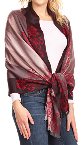 Sakkas Damari Women's Silky Soft Reversible Border Woven Pashmina Scarf Shawl Wrap4