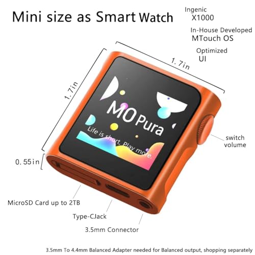 Image of SHANLING M0 Pura Hi-Fi MP3 Player, Dual CS43131 DAC, 250mW@32Ω Balanced Output, LDAC Bluetooth 5.0, USB DAC /AMP, Supports 2TB, 1.54 inch Touch Screen, Hi-Res Audio Player (Orange)