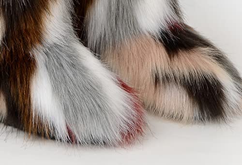 YESBOR Women's Winter Faux Fur Boots Round Toe Warm Fuzzy Fluffy Furry Snow Boots Flat Shoes4