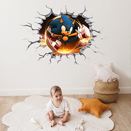 Sonic Wall Decals Realistic 3D Cartoon Wall Stickers Vinyl Poster Mural For Kids Palyroom Nursery Living Room Bedroom Self-Adhesive Wall Decoration Gift Supplies (15.7 X 23.6 In) #TOP5