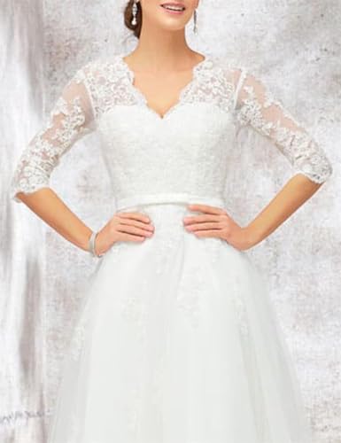 Lace Tea Length Wedding Dresses for Bride A-Line Long Sleeve Bridal Gown Appliques Formal Evening Gowns4