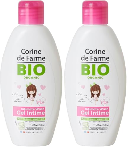 Corine de Farme - Gel Lavant Intime Miss BIO - Gel Nettoyant pour Petite Fille à l'Aloe Vera - Respecte l'Équilibre de la Flore Intime - Hydrate et Apaise l'Inconfort - Certifié Bio ECOCERT - 125 ml