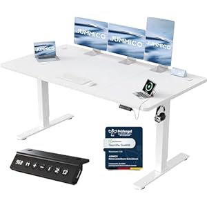 JUMMICO Höhenverstellbarer Schreibtisch mit USB-Ladeanschluss 160 x 70 cm, Schreibtisch Höhenverstellbar Elektrisch, Steh-Sitz Tisch Stehpult Verstellbarer Computertisch,Standing Desk,Weiß