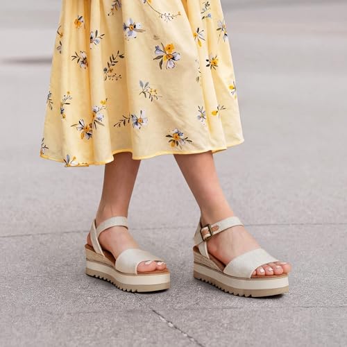 DREAM PAIRS DREAM PAIRS Women's Open Toe Buckle Ankle Strap Espadrille Platform Wedge Sandals,Size 9,Natural-Canvas,DWUMPS2504