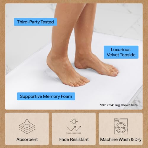 Image of GORILLA GRIP Thick Memory Foam Bath Rugs, Soft Absorbent Velvet Bathroom Mats, Durable Dots on Underside, Machine Washable Bathmat, Carpet Rug Room Decor for Shower Floor, 42x24 Mat, White