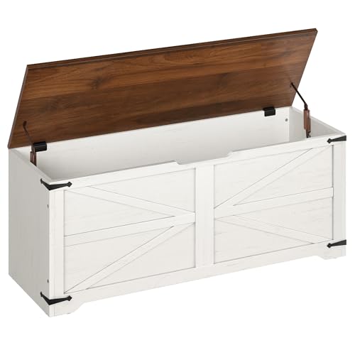 DWVO Storage Chest - 47.2" Wooden Trunk with Safety Hinges for Living Room, Entryway, Bedroom Bench with Storage