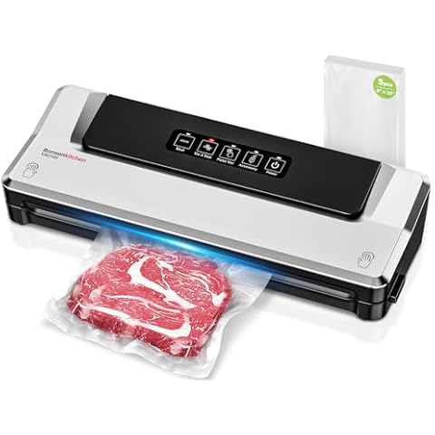[Updated 2024] Bonsenkitchen Vacuum Sealer Machine + 5 Vacuum Bags, Fast-Compact Food Sealer, Multi-Functional Food Vacuum Sealer with Accessory Hose, Silver Cover