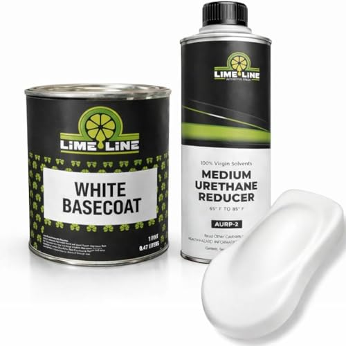 LiME LiNE Automotive Basecoat + Reducer Combo Kit - Mix 1:1 - Makes 1 Quart Sprayable - Clearcoat Required (White Basecoat + Reducer)