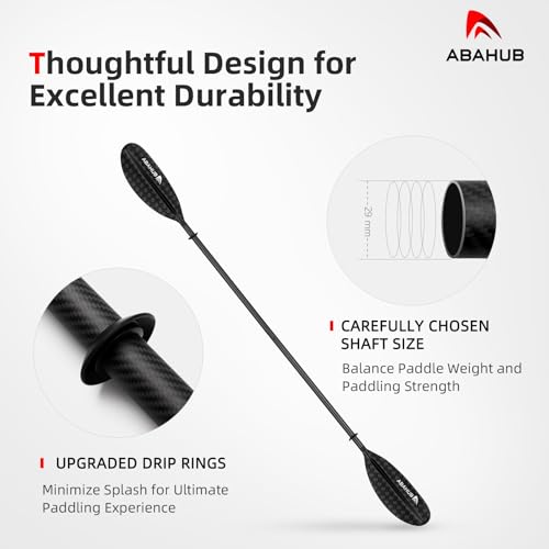 Abahub 2teilig Kajak Paddel Carbon 230cm mit Paddelleash für Kajakfahren Ruderboot Kanusport,Carbonschaft Paddelblatt mit 12K Carbonmuster