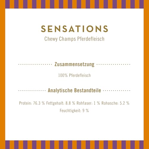 Terra Canis Sensations Chewy Champs - Pferdefleisch 100g I Natürliche, getrocknete Kauartikel I Beschäftigung durch Kauen | Ergänzungsfuttermittel für Hunde