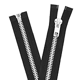 Mandala Crafts 38 Inch Heavy Duty Zippers - #10 Black & Silver Separating Zippers for Sewing, Jackets, Coats & Upholstery