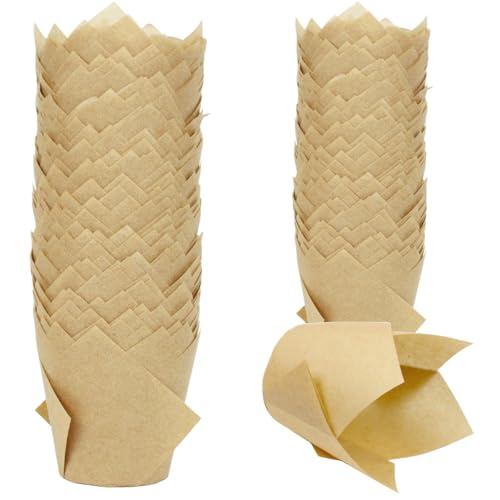 Image of 150 Pieces Tulip Cupcake Muffin Liners Paper Baking Cups Greaseproof Cupcake Wrappers for Birthday Wedding Party Baby Showers Catering Restaurants(Light Coffee)