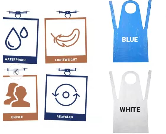 Eco Care Disposable PE Clear Plastic Apron (100 Pack) - Waterproof, Plain Polythene Aprons - One Size Fits All - Ideal for Servers, Adults Kids Painting Cooking and More