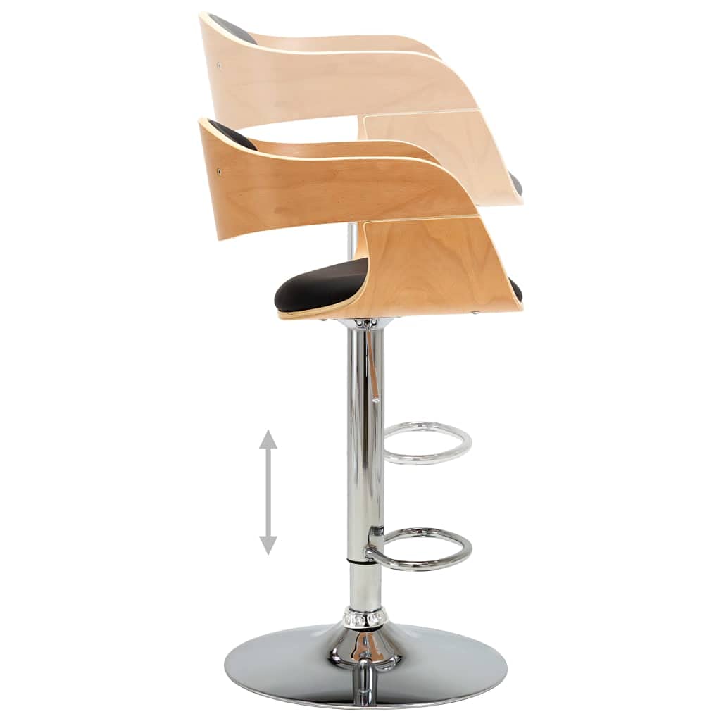 Taboret barowy, 2 sztuki, czarne drewno łukowe, sztuczna skóra, regulacja wysokości, obrotowy z podnóżkiem, do kuchni, jadalni, baru, pubu, salonu
