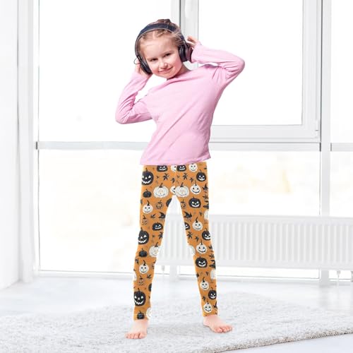 Girls' Athletic Leggings Ankle Length Yoga Dance Pants Kids Teen 4T Black and White Pumpkin Leave4
