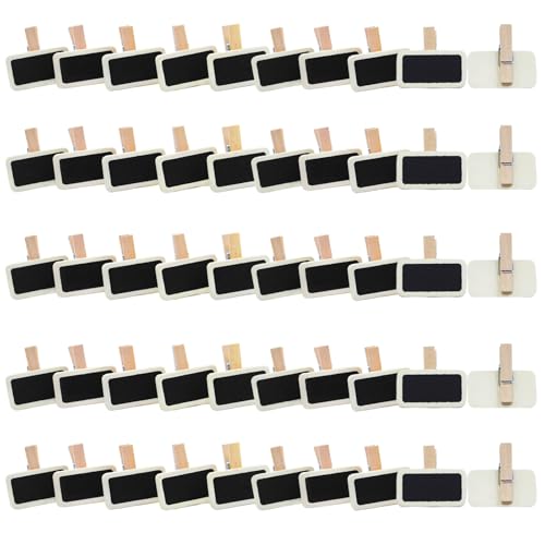 Tbintul 50 Stück Mini-Kreidetafel, Mini-Tafeln aus Holz, Anzeigetafel mit Klemme, Klammern Holz Tafel Für Pflanzen, Memo Notetaking, Food Label, Party, Dekoration, Hochze