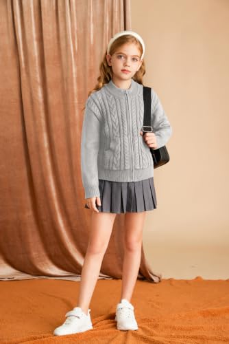 Image of GRACE KARIN Girls Knit Cardigan Sweater Zip Long Sleeve Kids School Uniform Fall Jacket Size 6-14