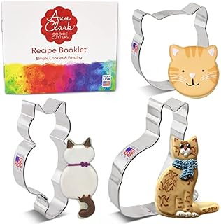 Kitty Cat Cookie Cutter Set - 3 piece - Cat Face, Sitting Cat and Curled Cat - Ann Clark - Tin Plated Steel