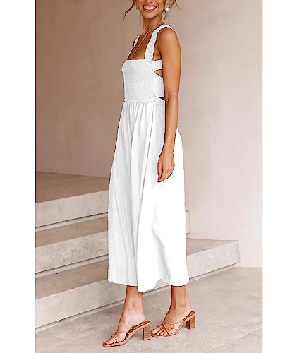 Image of Sexyshine Women's Square Neck Halter Lace Up Criss Cross Maxi Dress Tie Back Sleeveless Smocked Ruched A Line Dress