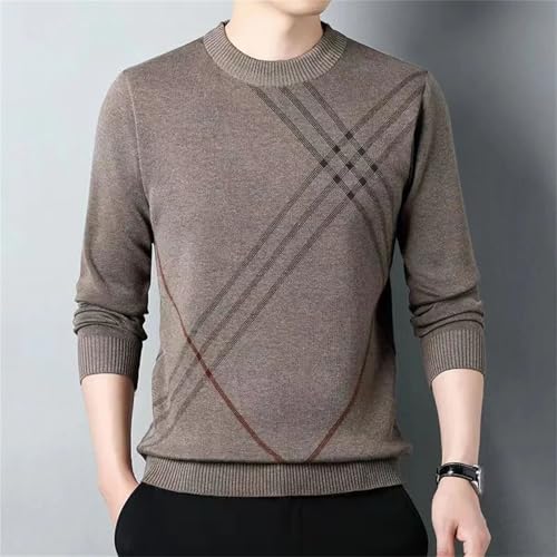Men's Fleece Thickened Warm Sweater Solid Print O-Neck Pullover Patchwork Knit Long Sleeve Top4