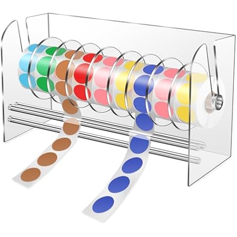 Sticker Dispenser,Label Dispenser,Sticker Holder Organizer,Sticker Roll Dispenser,Adjustable 9 Disks Acrylic Lable Roll Holder Organizer, Label Stand for Holding Tape Sticker Label Office and Home Cover