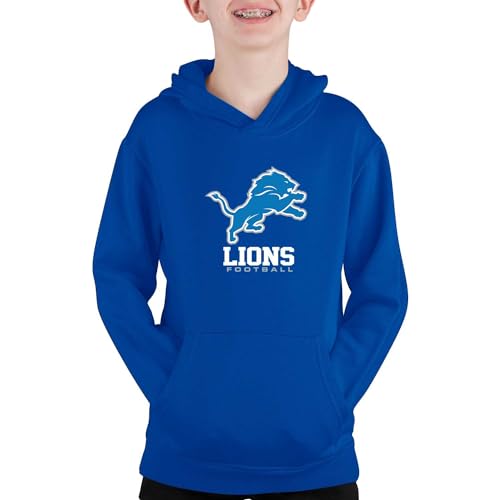 Team Fan Apparel Youth NFL Ultimate Fan Logo Fleece Hooded Sweatshirt -Tagless Football Pullover for Kids - Officially Licensed! (Detroit Lions - Royal, Medium)