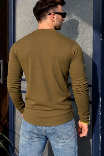 Image of GRITSTONES Men Self Waffle Knit Henley T-Shirt (GSHN-2H-01-BLK S)